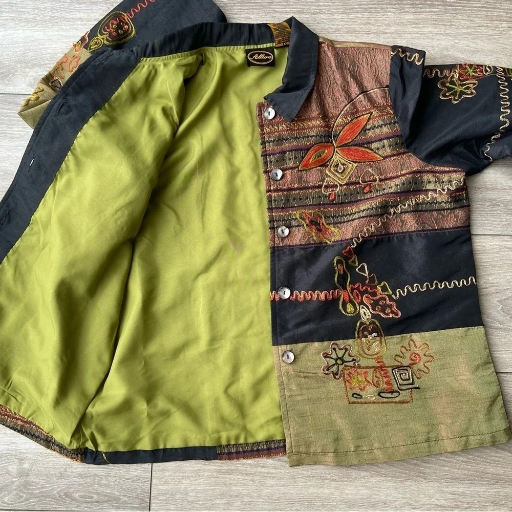 Allure Multicolor Patchwork Button-Front Jacket - Black, Olive, Rust - Picture 15 of 16